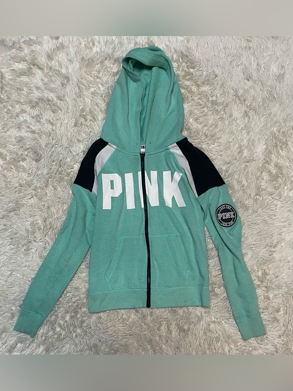 Victoria's Secret Mint Green & Black Zip Hoodie